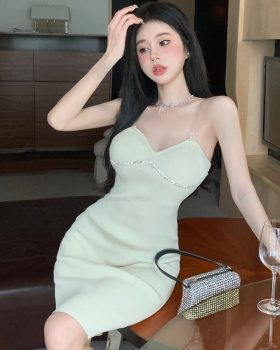Knitted slim package hip dress wrapped chest sexy long dress