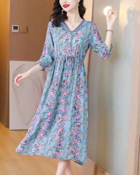 Western style fashion middle-aged silk summer dress