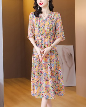 Large yard real silk Western style floral dress for women