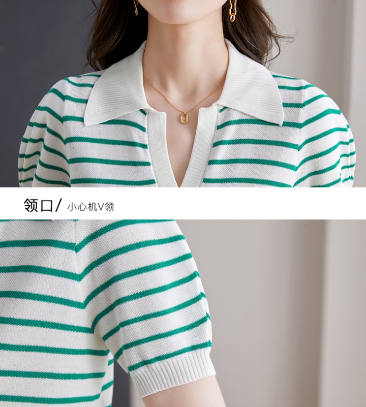 Stripe summer tops France style knitted T-shirt