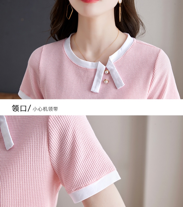 Slim knitted tops pink short sleeve shirts for women
