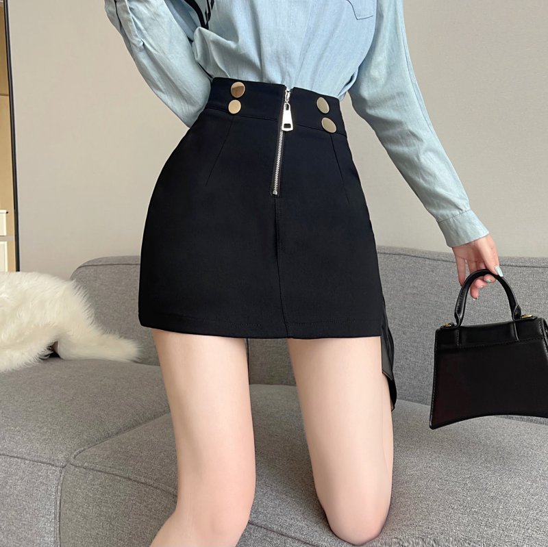 Black zip skirt tight high waist short skirt