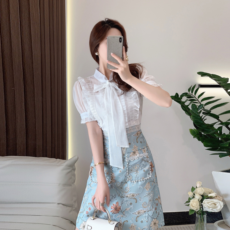 Splice lotus leaf edges shirt pinched waist frenum dress