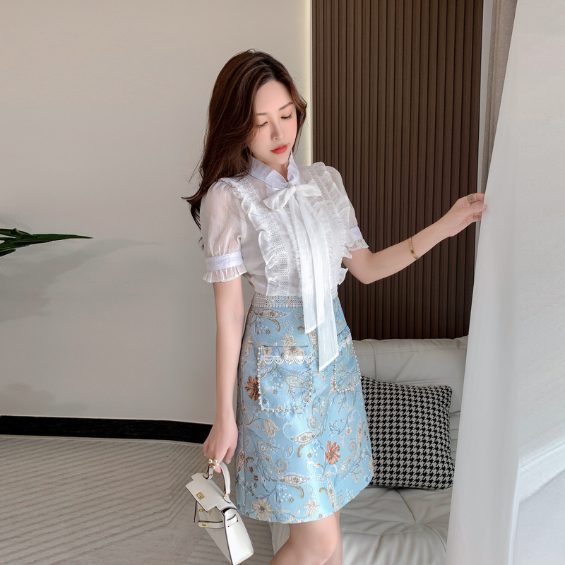 Splice lotus leaf edges shirt pinched waist frenum dress