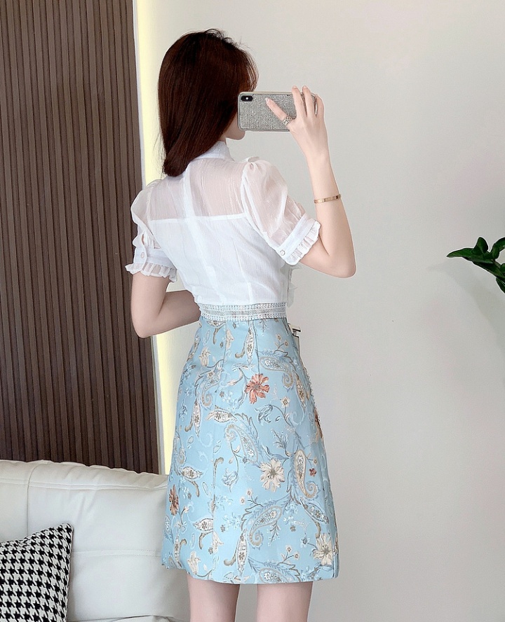 Splice lotus leaf edges shirt pinched waist frenum dress