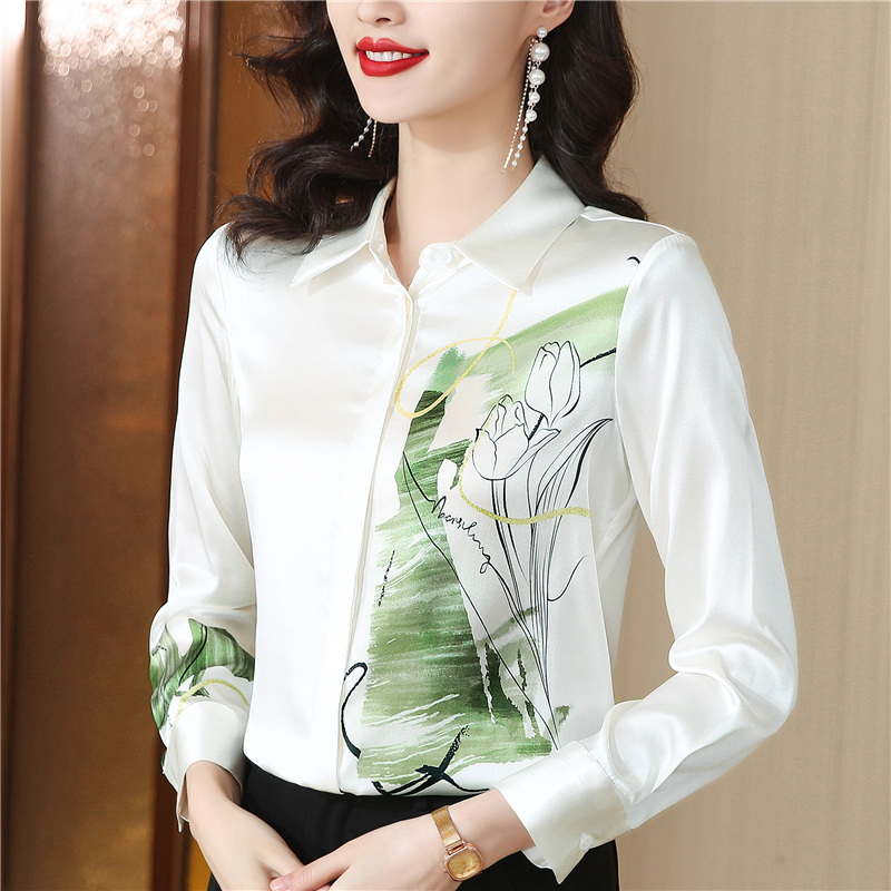 Fine printing tops temperament silk shirt for women