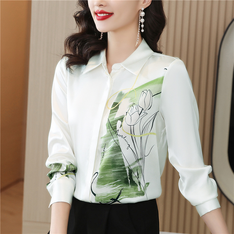 Fine printing tops temperament silk shirt for women