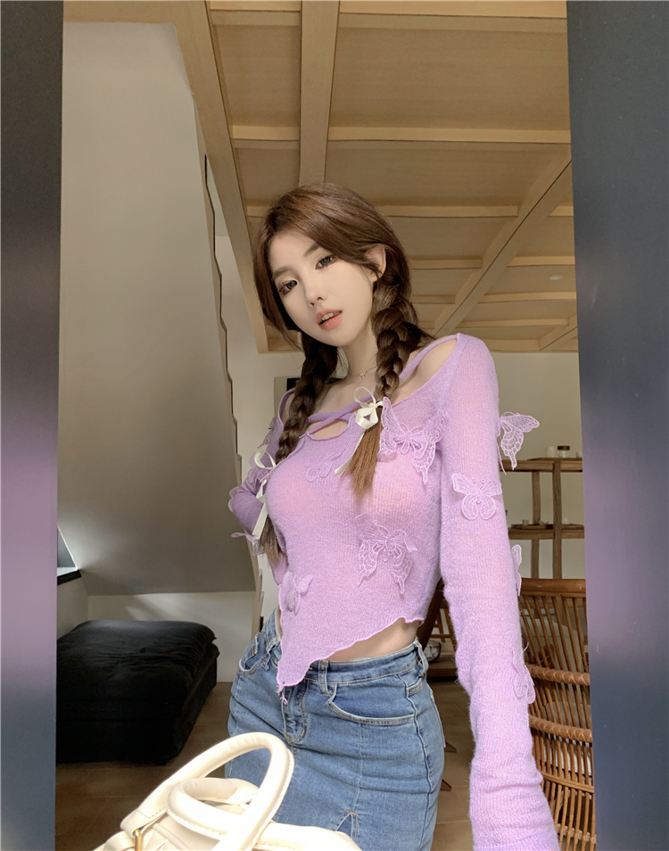 Unique irregular slim sweater butterfly thin tops