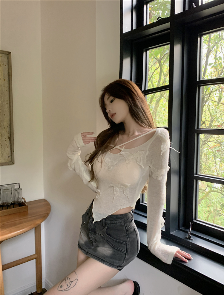 Unique irregular slim sweater butterfly thin tops
