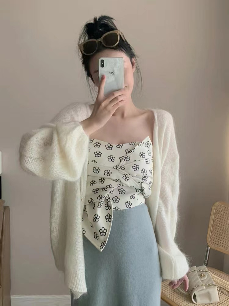 Knitted mohair cardigan unique lady tops for women