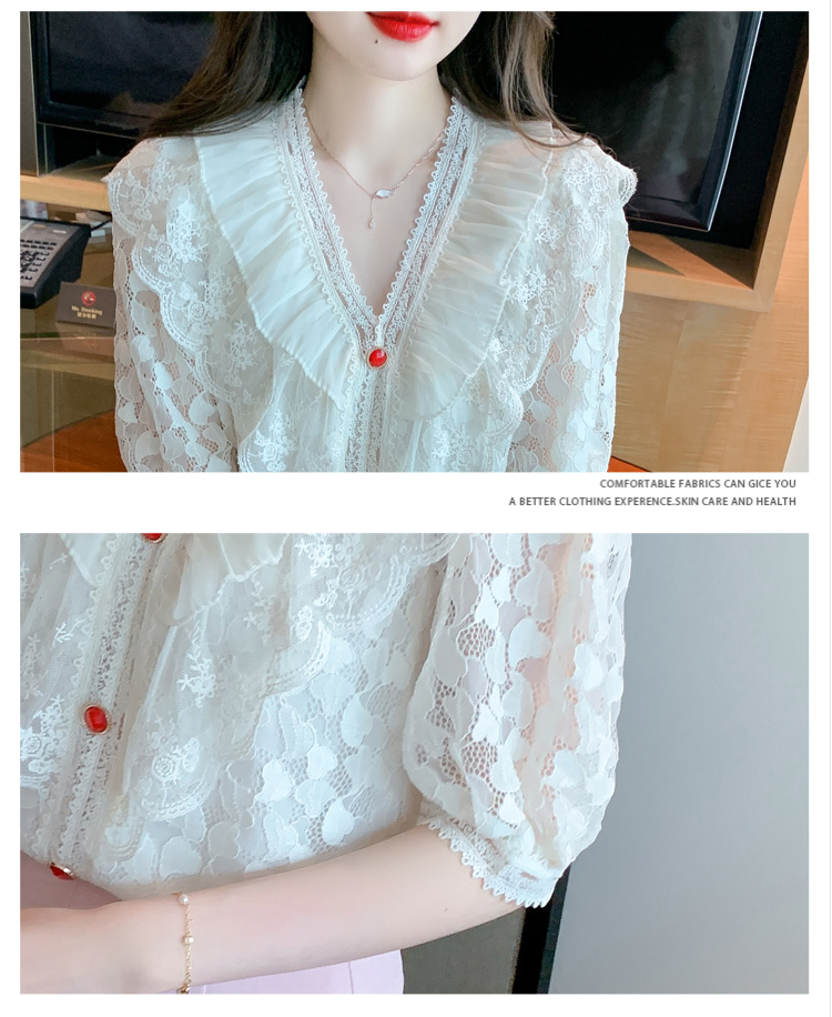 Short sleeve summer chiffon shirt lace shirts for women