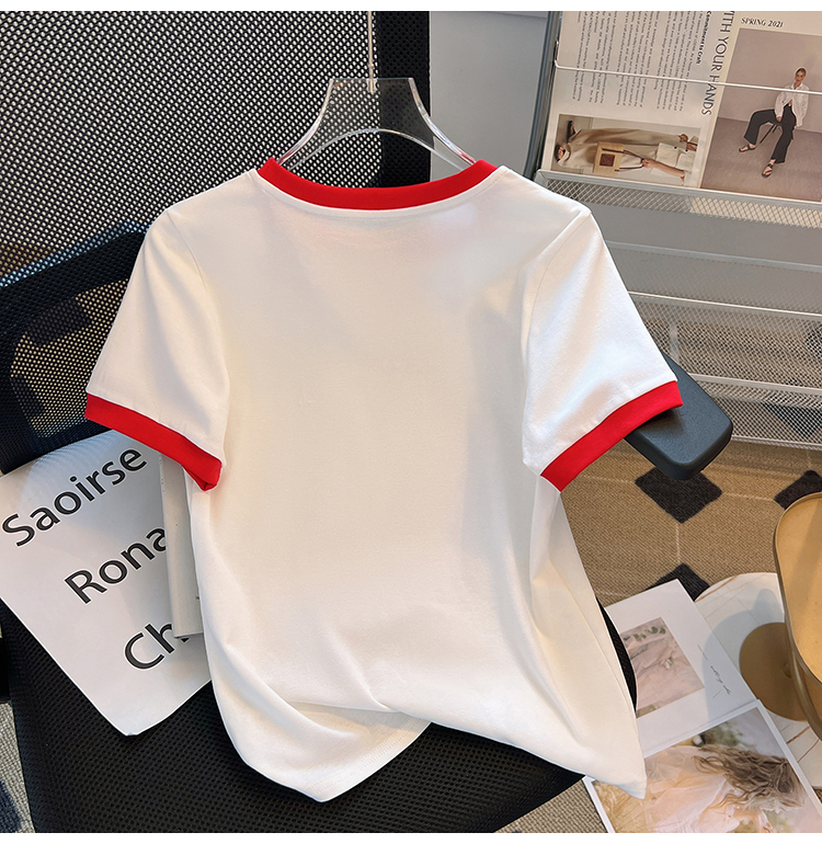 Round neck loose T-shirt printing tops for women