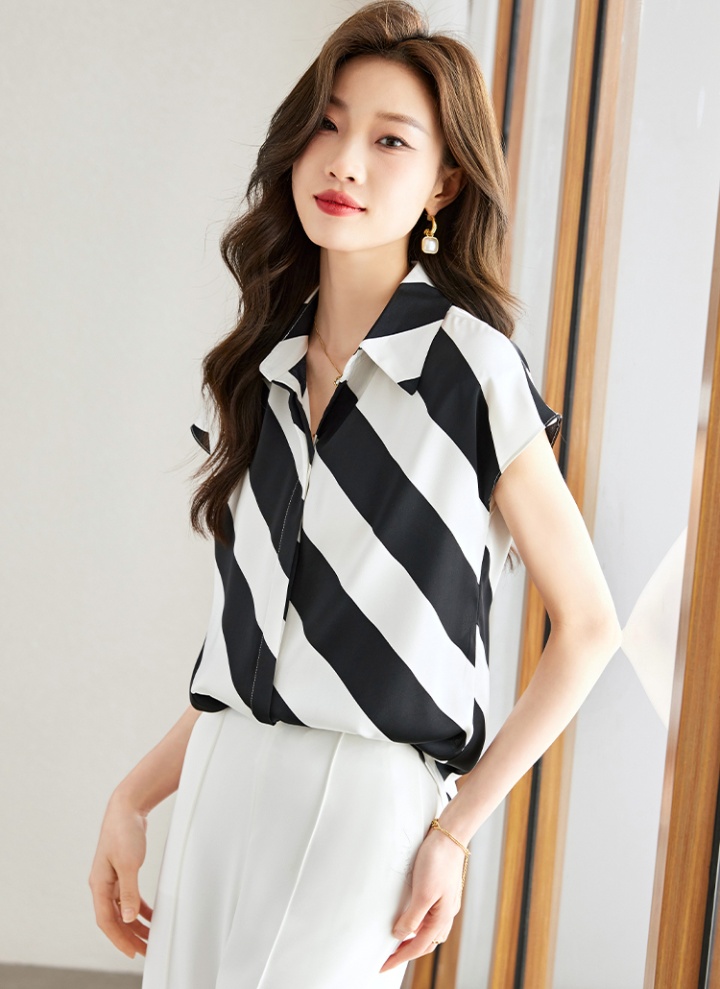 Stripe slim tops short sleeve fashion shirt for women