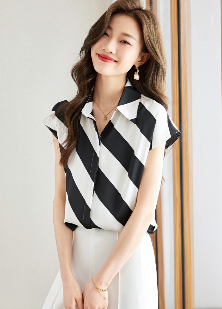 Stripe slim tops short sleeve fashion shirt for women