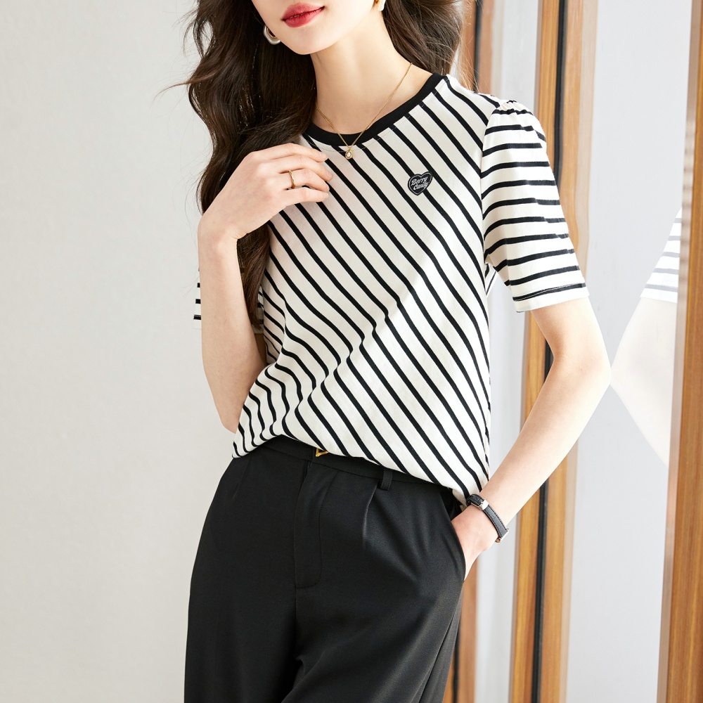 Stripe black short sleeve tops summer pullover T-shirt