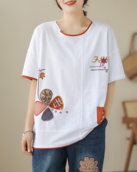 Fat sister patch embroidery summer T-shirt for women