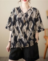 Retro summer art tops cotton linen short sleeve T-shirt for women