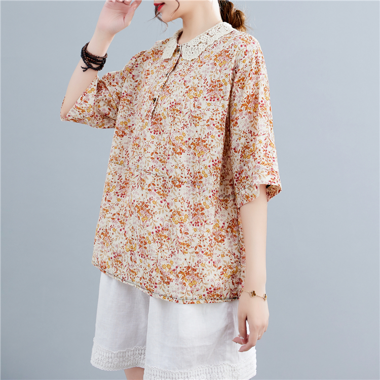 Cover belly summer tops floral small shirt for women