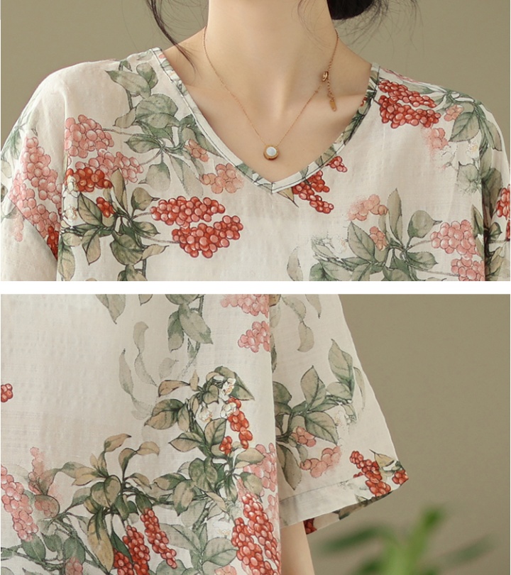 Printing loose lady V-neck short sleeve tops for women