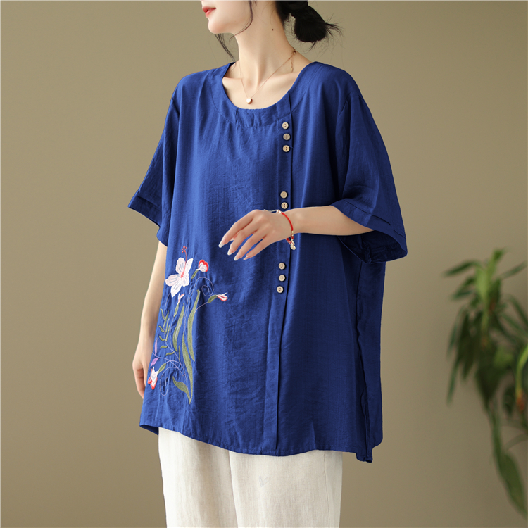 All-match large yard shirt cotton linen slim tops for women