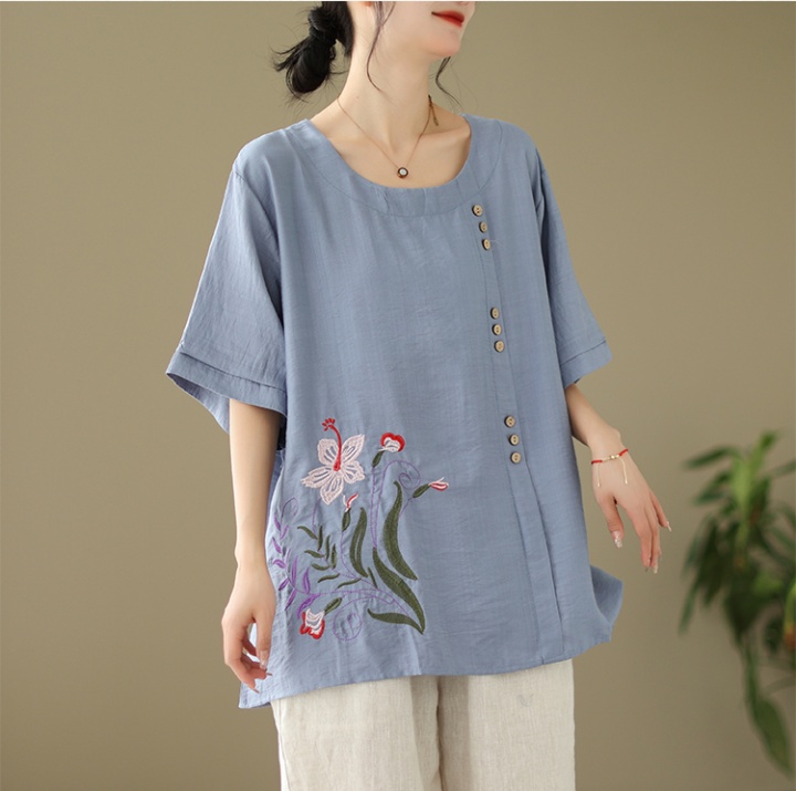 All-match large yard shirt cotton linen slim tops for women