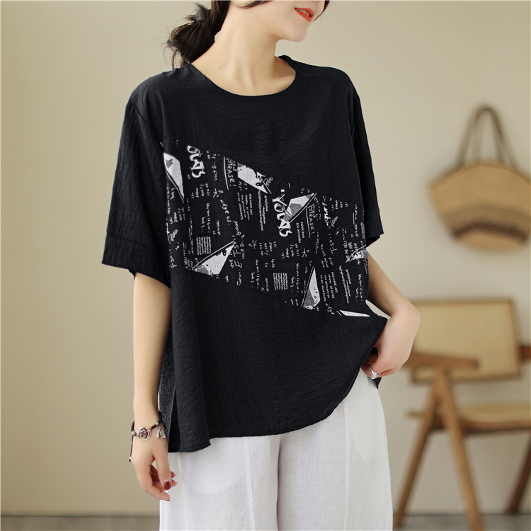 Fat sister printing tops cotton loose T-shirt for women