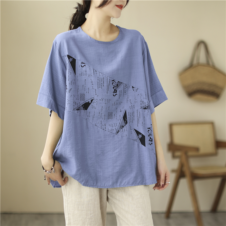 Fat sister printing tops cotton loose T-shirt for women