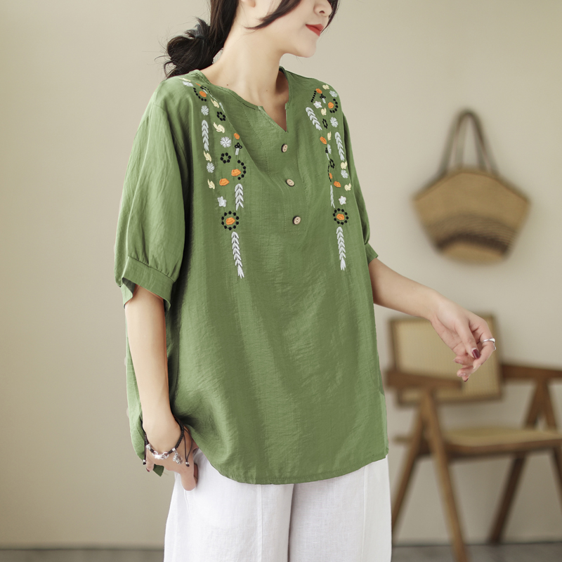 Summer embroidered small shirt loose T-shirt for women