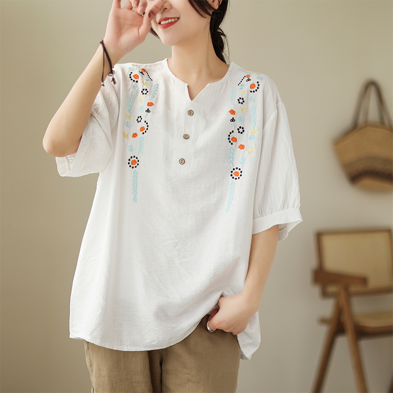 Summer embroidered small shirt loose T-shirt for women