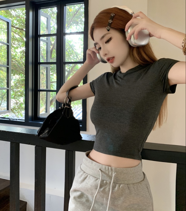 Casual pure short skirt gray tops a set for women
