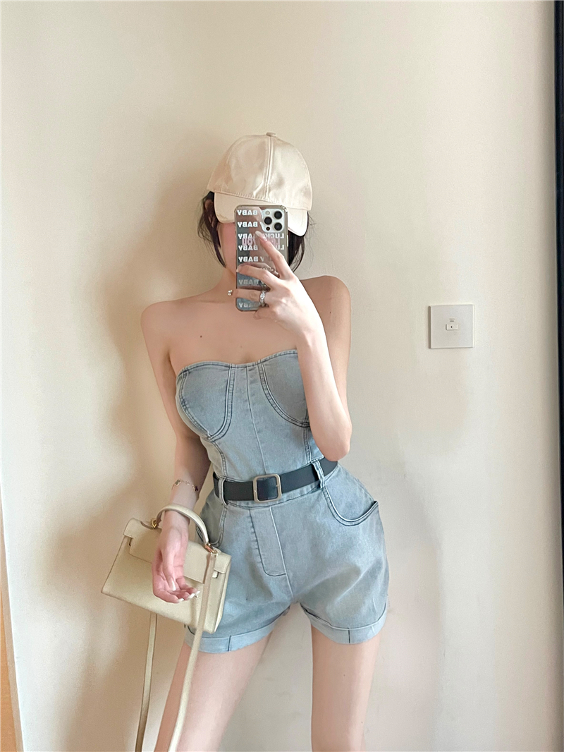 Loose wrapped chest shorts high waist jumpsuit for women