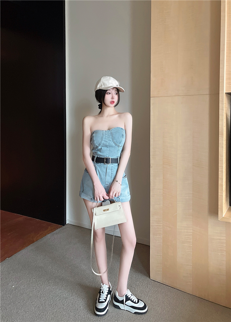 Loose wrapped chest shorts high waist jumpsuit for women