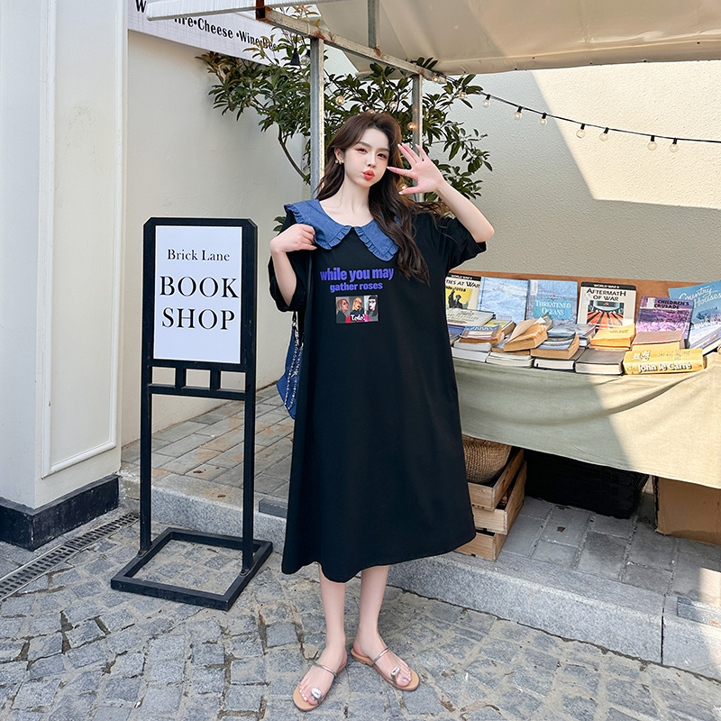 Loose slim T-shirt Korean style long dress for women