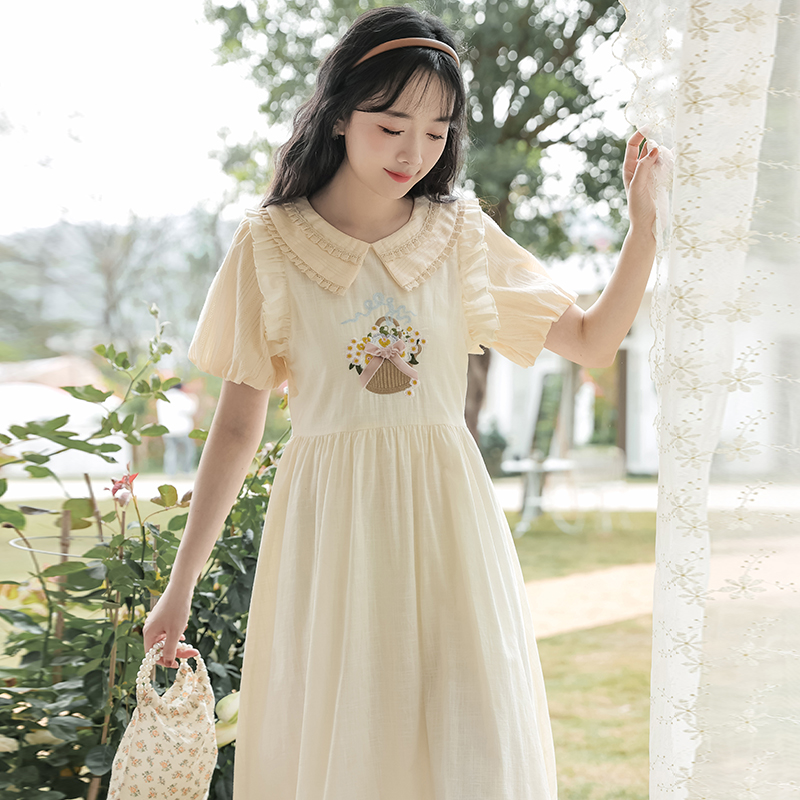 Pseudo-two summer lady dress doll collar embroidery dress