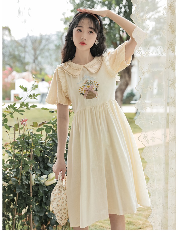 Pseudo-two summer lady dress doll collar embroidery dress