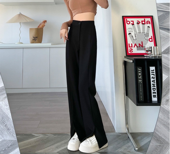 Split drape wide leg pants lengthen black suit pants