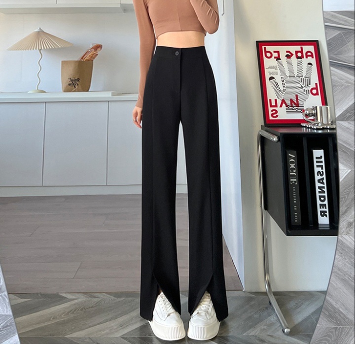 Split drape wide leg pants lengthen black suit pants