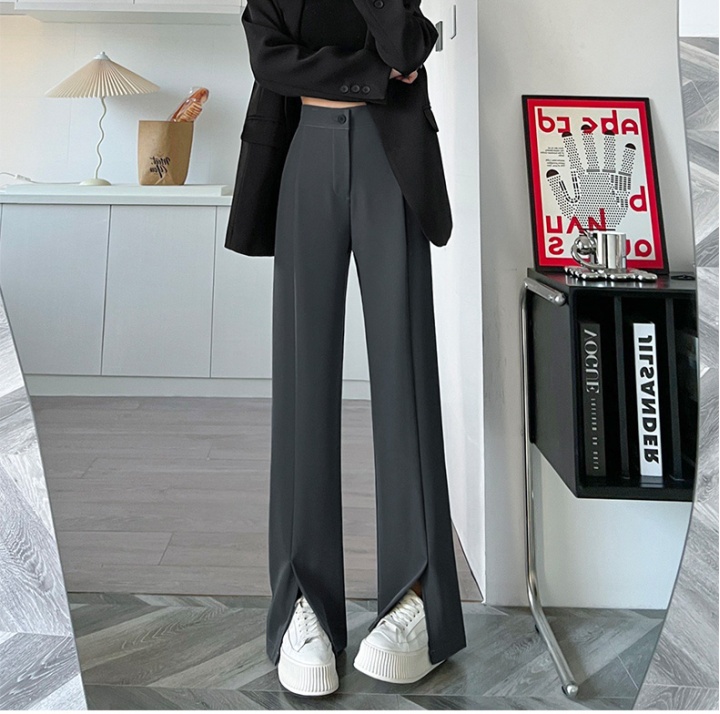 Split drape wide leg pants lengthen black suit pants