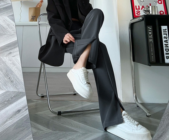 Split drape wide leg pants lengthen black suit pants