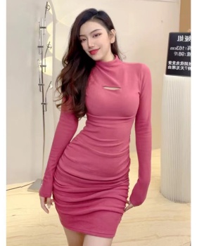 Sexy long package hip pink short dress