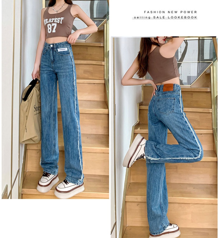 High waist burr pants drape straight jeans for women