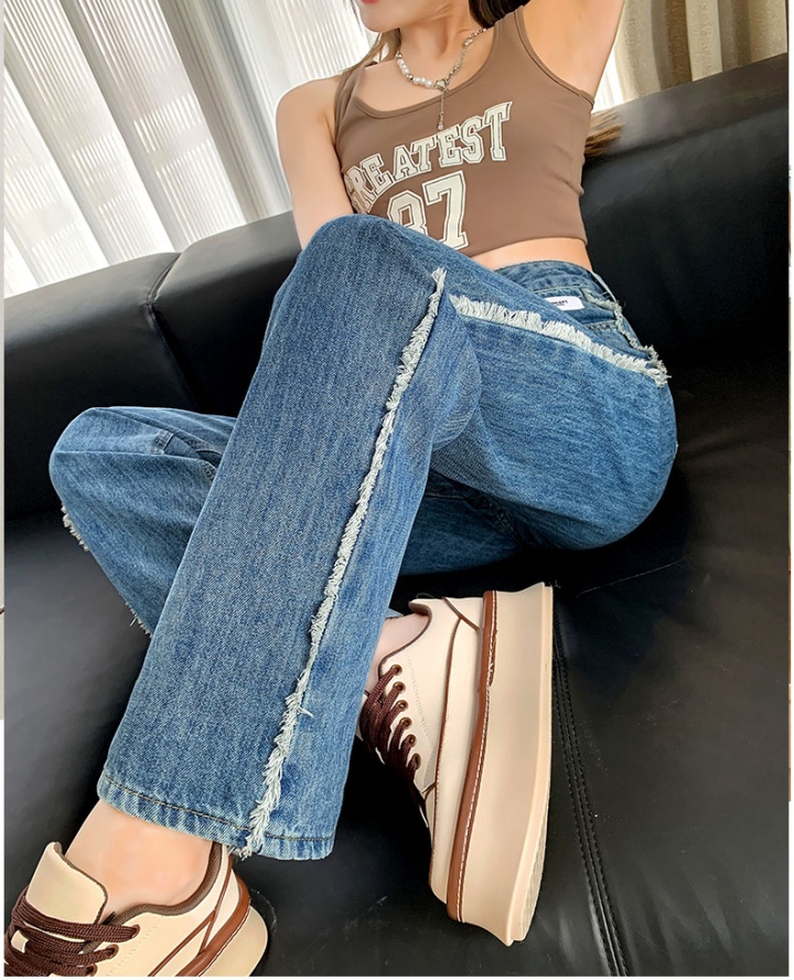 High waist burr pants drape straight jeans for women