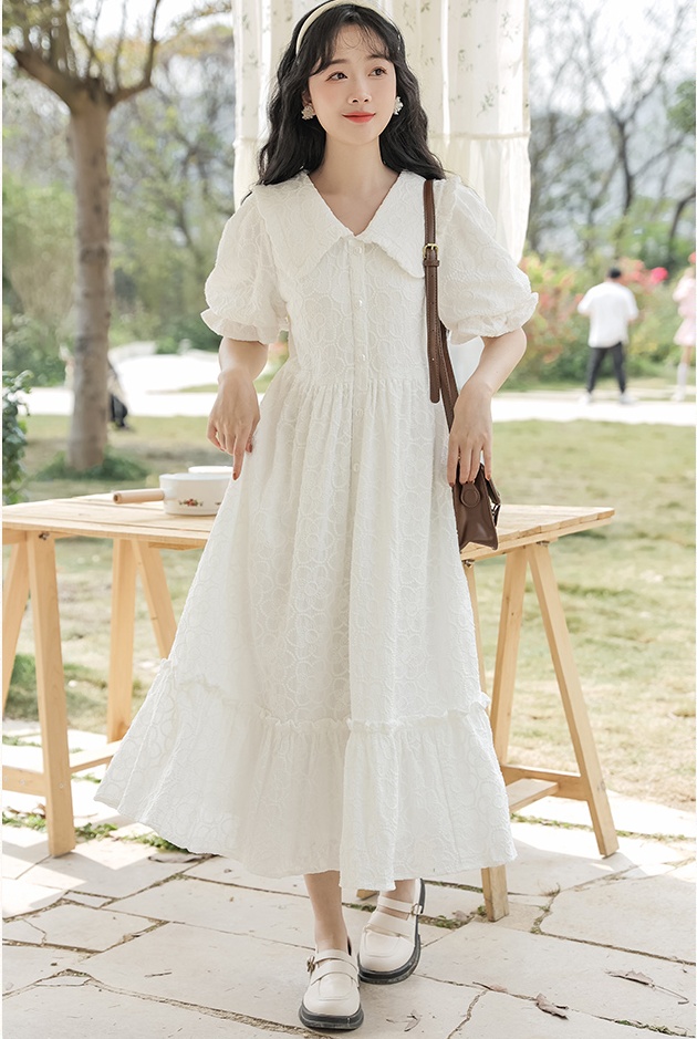 Summer doll collar long dress puff sleeve white dress