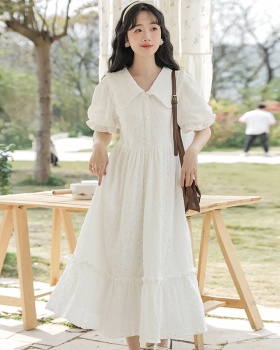 Summer doll collar long dress puff sleeve white dress