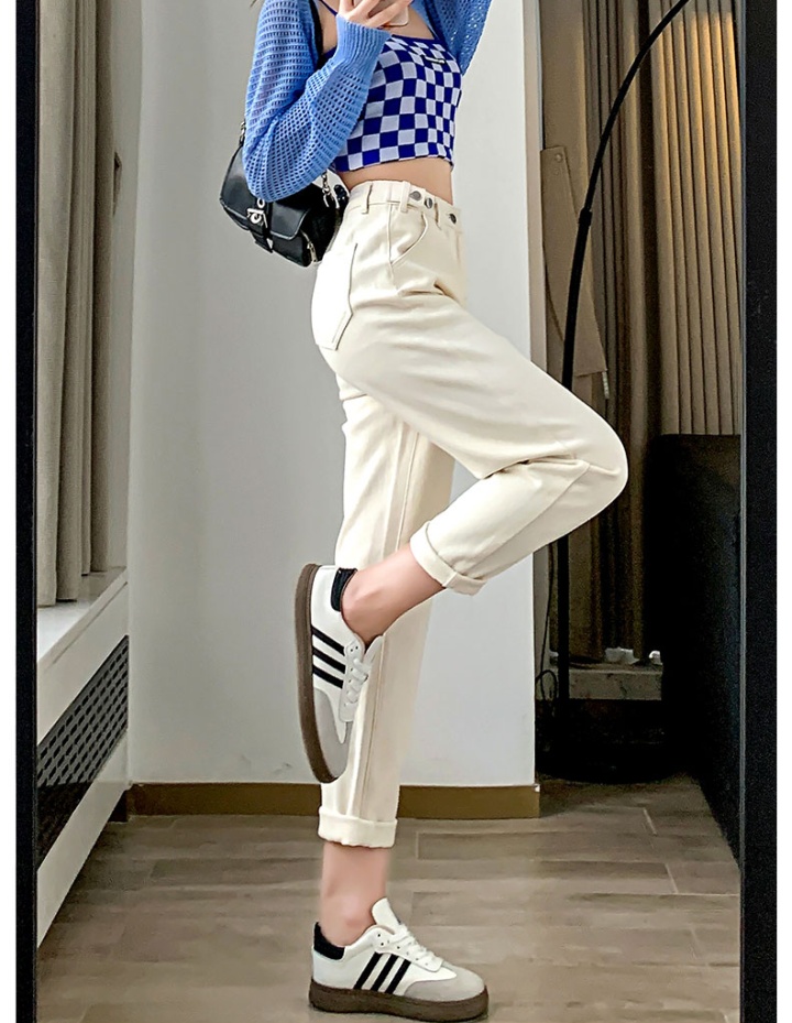 Radish white harem pants high waist loose jeans for women