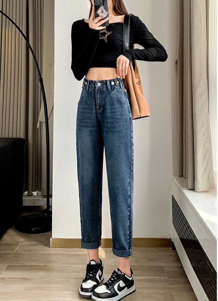 Radish white harem pants high waist loose jeans for women