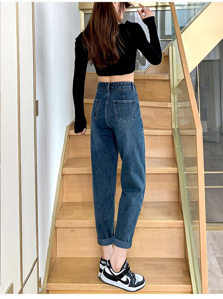 Radish white harem pants high waist loose jeans for women