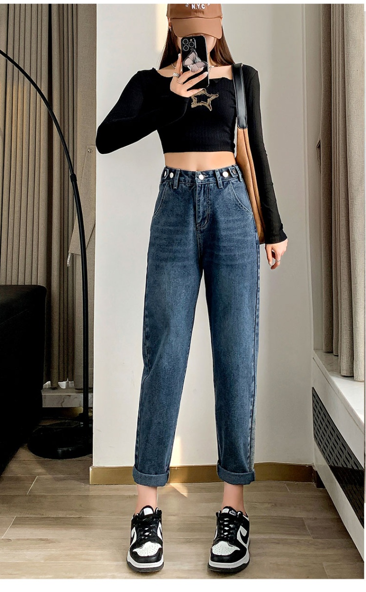 Radish white harem pants high waist loose jeans for women