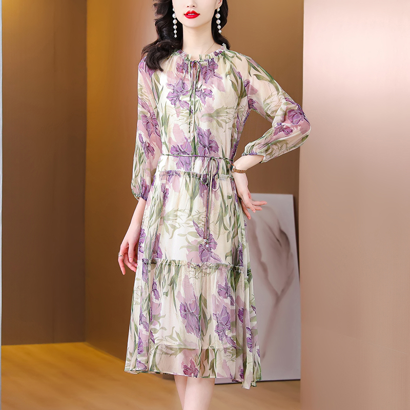 Slim temperament long dress silk dress for women