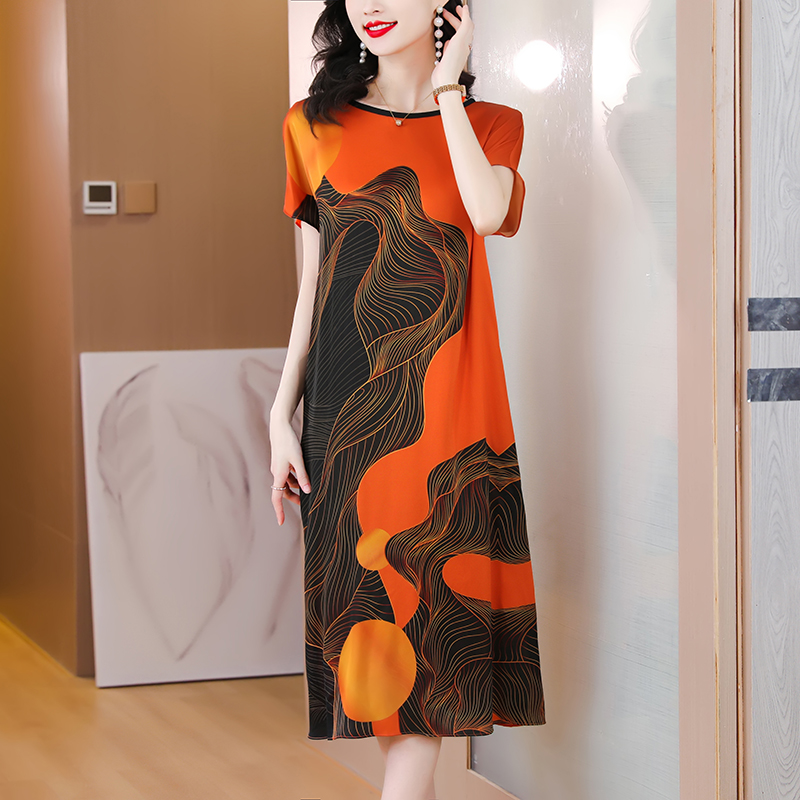 Real silk Western style summer middle-aged slim dress